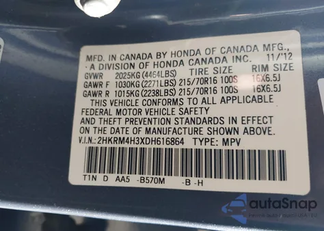 2013 Honda Cr-V Lx from USA, damaged, VIN 2HKRM4H3XDH616864